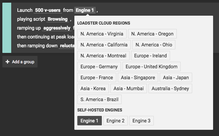 Select one of your self-hosted engines when running a test